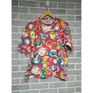 C.P. Sport Vintage 90s Y2K Coffe Cup Scoop Print Womens Top Blouse Size L/XL‎